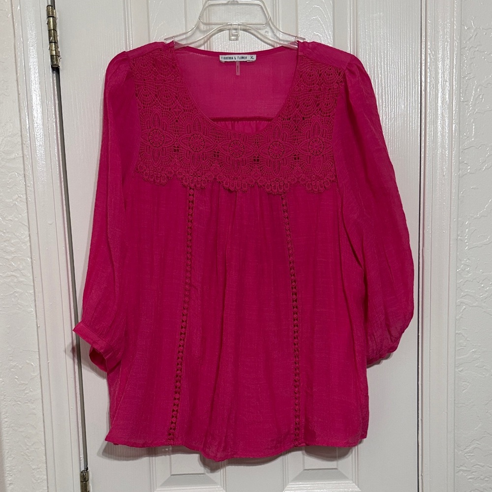 Fuchsia Crochet Yoke Peasant Tunic - Unknown Brand